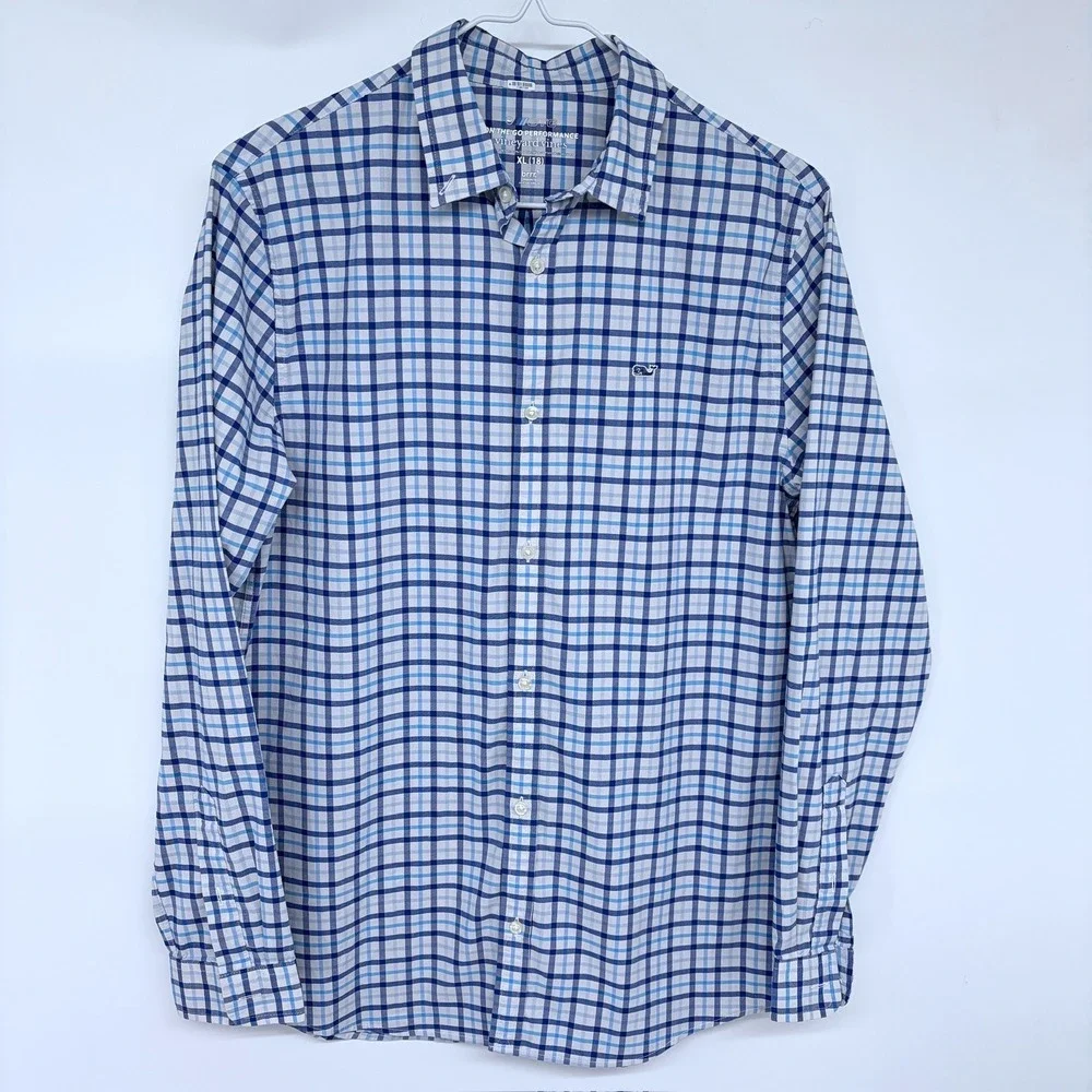 Youth Gingham Plaid Vineyard Vines On The Go Performance Button Shirt XL Brrr‎